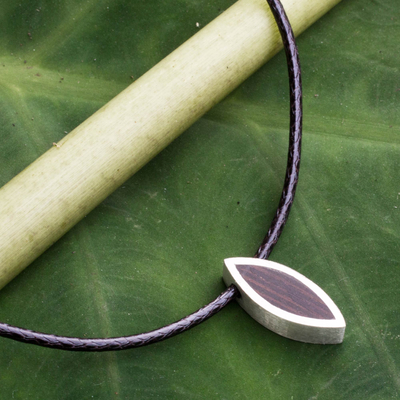 Men's sterling silver and wood necklace, 'Eye on Nature' - Men's Necklace Fair Trade Jewelry
