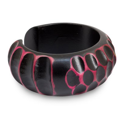 Artisan Crafted Black and Pink Mango Wood Cuff Bracelet