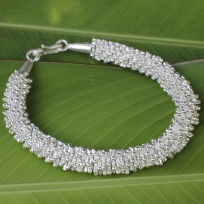 Silver beaded bracelet, 'Karen Starlight' - Fine Silver Beaded Bracelet