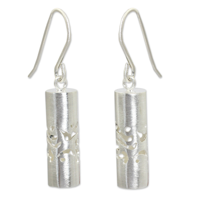 Sterling silver dangle earrings, 'Thai Art' - Cylindrical Sterling Silver Earrings