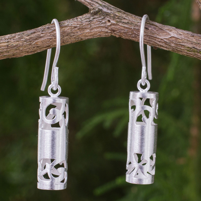Sterling silver dangle earrings, 'Lanna Sonnet' - Thai Artisan Crafted Sterling Silver Hook Earrings