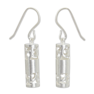 Sterling silver dangle earrings, 'Lanna Sonnet' - Thai Artisan Crafted Sterling Silver Hook Earrings