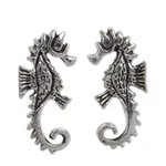 Sterling silver button earrings, 'Seahorse' - Seahorse Sterling Silver Earrings