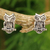 Sterling silver button earrings, 'Wise Little Owl' - Silver Bird Theme Earrings thumbail