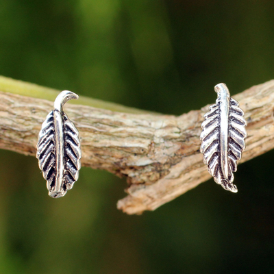 Sterling silver button earrings, Whispering Leaves