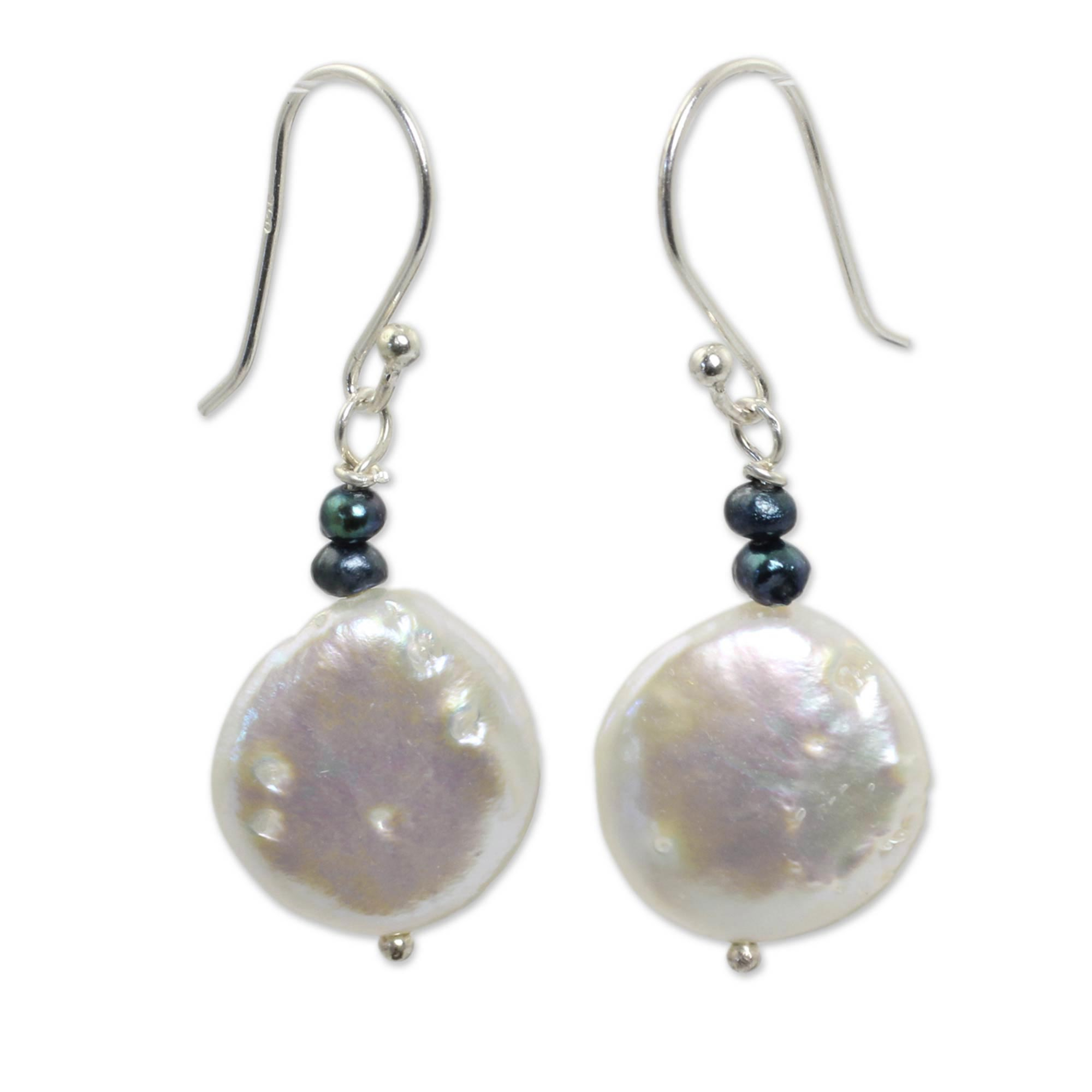 UNICEF Market | White and Gray Pearl Handcrafted Earrings - Lunar Horizon
