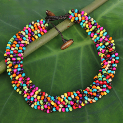 Wood torsade necklace, 'Trang Belle' - Torsade Necklace- 10 Strands of Multi-Colored Wood Beads wit