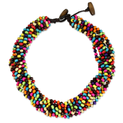 Wood torsade necklace, 'Trang Belle' - Multicolor Wood Beaded Artisan Crafted Necklace