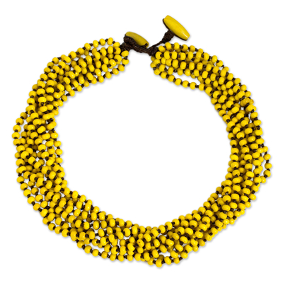 Wood Beaded Jewelry Yellow Torsade Necklace