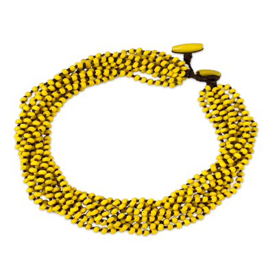 Collar torsade de madera - Collar torsade amarillo de joyería con cuentas de madera