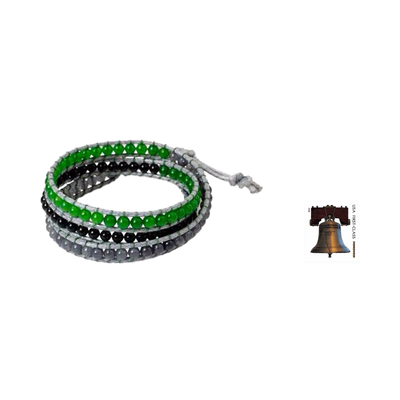 Onyx wrap bracelet, 'Rhythm of the Season' - Thai Handcrafted Multigem and Silver Wrap Bracelet