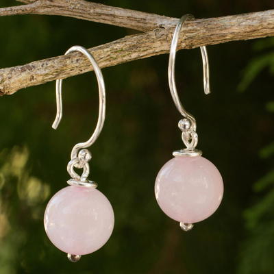 Rose quartz dangle earrings, 'Mystical Me' - Handmade Rose Quartz and Sterling Silver Earrings