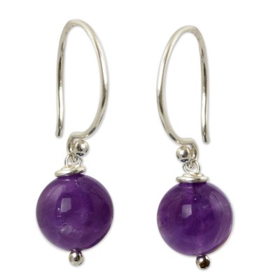 Amethyst dangle earrings, 'Mystical Me' - Handmade Amethyst and Sterling Silver Earrings