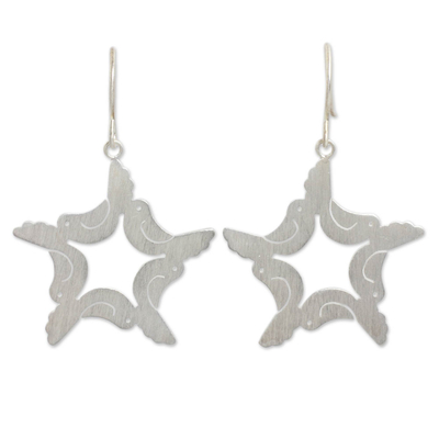 Sterling silver dangle earrings, 'Peace and Hope' - Sterling Silver Doves and Stars Earrings