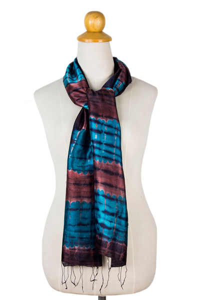 Silk scarf, 'Blue Thai Sky' - Unique Tie Dyed Silk Scarf