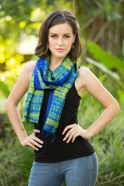 Silk scarf, 'Thai Meadow' - Unique Handcrafted Tie Dyed Silk Scarf