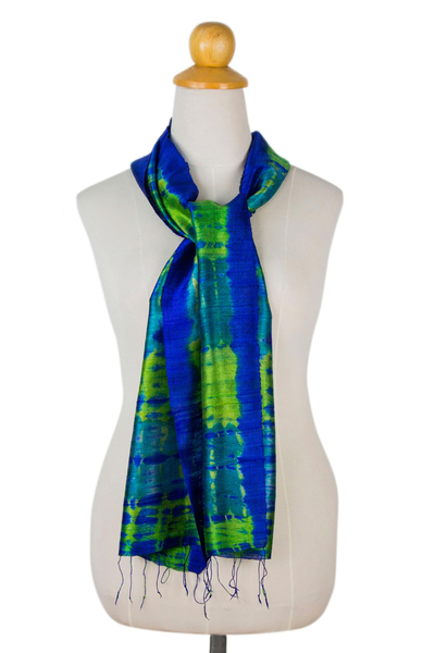 Silk scarf, 'Thai Meadow' - Unique Handcrafted Tie Dyed Silk Scarf
