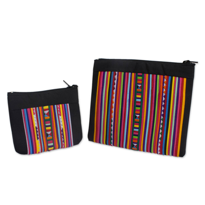 Cotton Blend Cosmetic Bags with Hill Tribe Applique (pair)