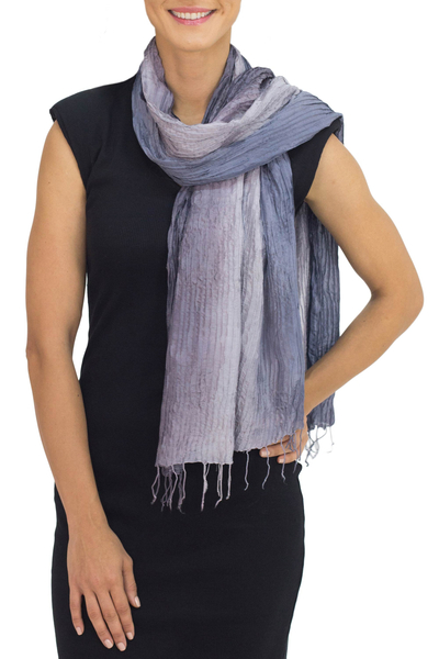 Silk scarf, 'Gray Transitions' - Hand-dyed Silk Scarf from Thailand