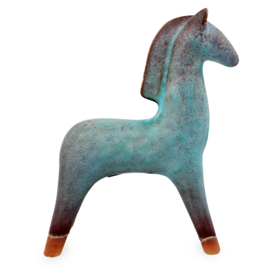 Ceramic sculpture, 'Lanna Horse' - Turquoise Blue and Brown Handcrafted Ceramic Sculpture