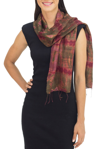 Silk scarf, 'Siam Adventure' - Hand-spun Silk Tie Dye Scarf