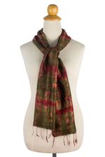 Silk scarf, 'Siam Adventure' - Hand-spun Silk Tie Dye Scarf