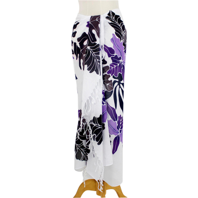 Cotton batik sarong, 'Tropical Cattleya' - Hand-painted Cotton Batik Sarong