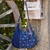 Leather accent cotton hobo handbag, 'Sea of Flowers' - Fair Trade Leather Accent Blue Cotton Hobo Bag (image 2) thumbail
