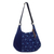 Leather accent cotton hobo handbag, 'Sea of Flowers' - Fair Trade Leather Accent Blue Cotton Hobo Bag thumbail