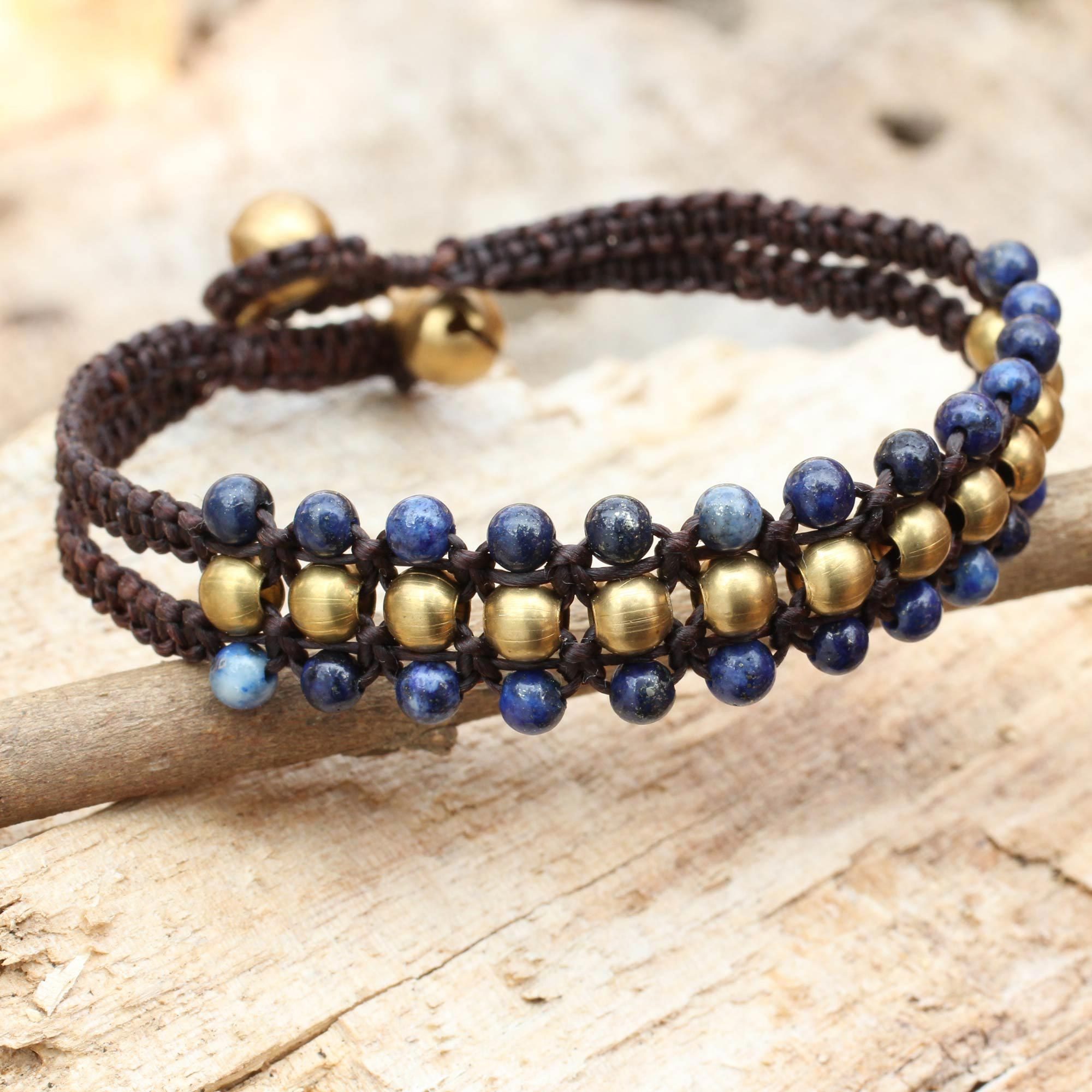 Lapis Lazuli and Brass Wristband Bracelet Blue Joy NOVICA