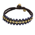 Lapis lazuli wristband bracelet, 'Blue Joy' - Lapis Lazuli and Brass Wristband Bracelet