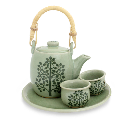 Juego de té de cerámica Celadon, (juego para 2) - Juego de té de cerámica Thai Celadon para dos