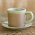 Demitasse-Tasse und Untertasse aus Celadon-Keramik, „Espresso“ – Grünes Celadon-Elefant-Demitasse- und Untertassen-Set