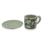 Celadon ceramic demitasse cup and saucer, 'Jade Bamboo' - Celadon Espresso Cup and Saucer from Thailand