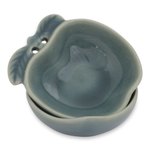 Celadon condiment dishes, 'Blue Apple' (pair) - Blue Celadon Condiment Dish Pair from Thailand