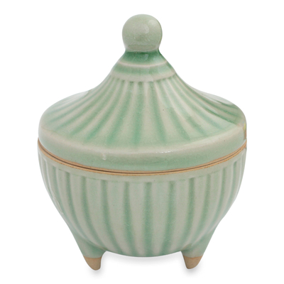 Handcrafted Green Thai Celadon Jar and Lid