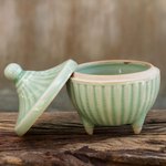 Celadon ceramic jar, 'Temple Spire' - Handcrafted Green Thai Celadon Jar and Lid