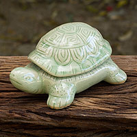 Caja de cerámica Celadon, 'Green Thai Turtle' - Caja de tortuga de cerámica Green Thai Celadon hecha a mano