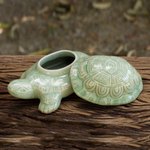 Celadon ceramic box, 'Green Thai Turtle' - Handcrafted Green Thai Celadon Ceramic Turtle Box