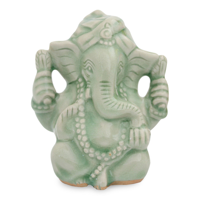 Hand Crafted Celadon Ganesha Statuette from Thailand