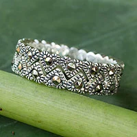 Marcasite stacking rings, 'Harmonious Love' (pair)