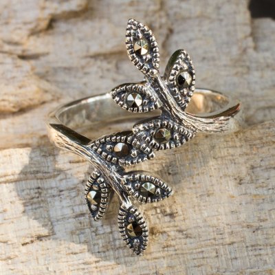 Marcasite cocktail ring, 'Olive Bough' - Marcasite Wrap Ring