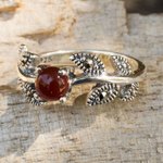 Marcasite cocktail ring, 'Wine Berry' - Thai Marcasite and Chalcedony Cocktail Ring