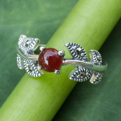 Marcasite cocktail ring, 'Wine Berry' - Thai Marcasite and Chalcedony Cocktail Ring