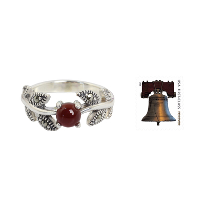 Marcasite cocktail ring, 'Wine Berry' - Thai Marcasite and Chalcedony Cocktail Ring