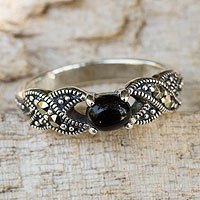 Onyx and marcasite cocktail ring, 'Romance at Midnight'