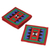 Posavasos de algodón Lahu (juego de 6) - Posavasos de algodón rojo y verde de Lahu Hill Tribe tejidos a mano
