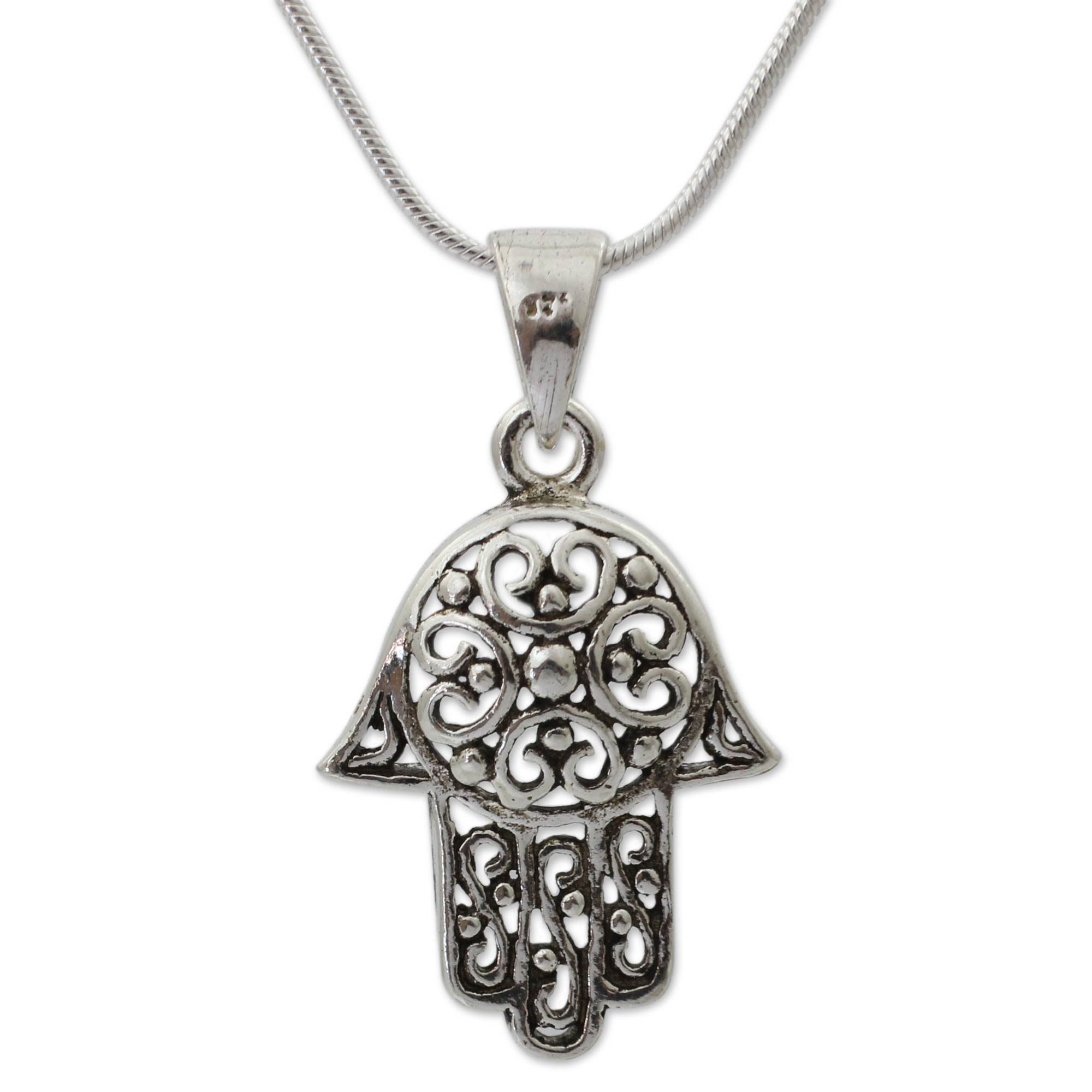 Fair Trade Sterling Silver Hand of Fatima Necklace - Thai Hamsa | NOVICA