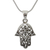 Sterling silver pendant necklace, 'Thai Hamsa' - Fair Trade Sterling Silver Hand of Fatima Necklace