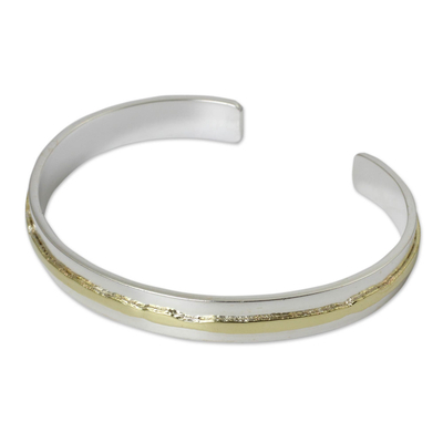 Gold accent sterling silver cuff bracelet, 'Ripple Effect II' - Gold Accent Sterling Silver Matte Cuff Bracelet